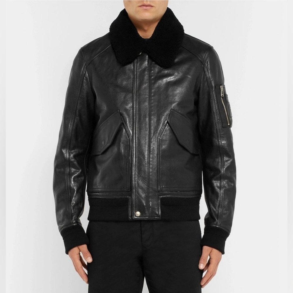 Belstaff - Arne Shearling-Trimmed Leather Bomber Jacket
